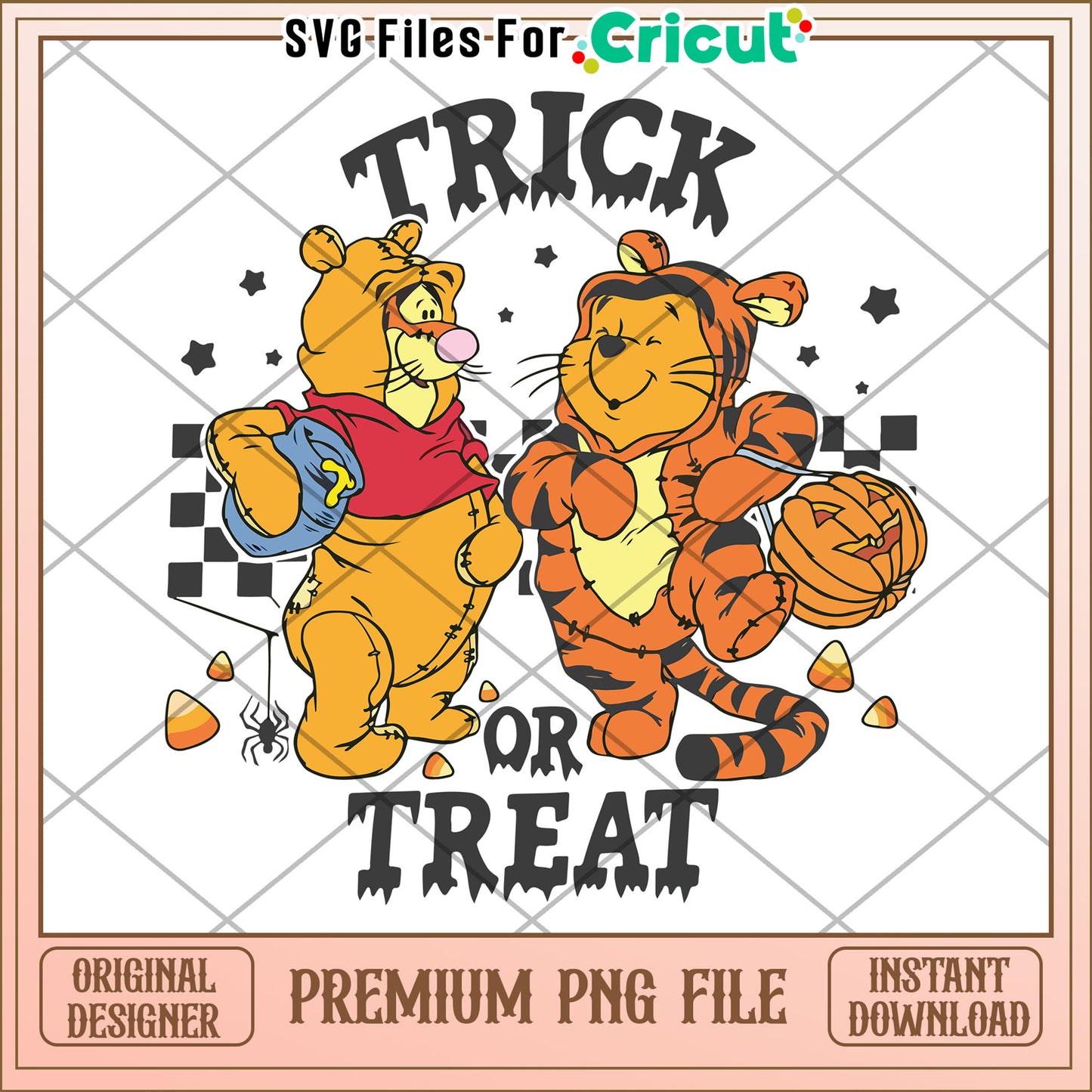 Winnie and tigger trick or treat png, halloween candy png, halloween decor png