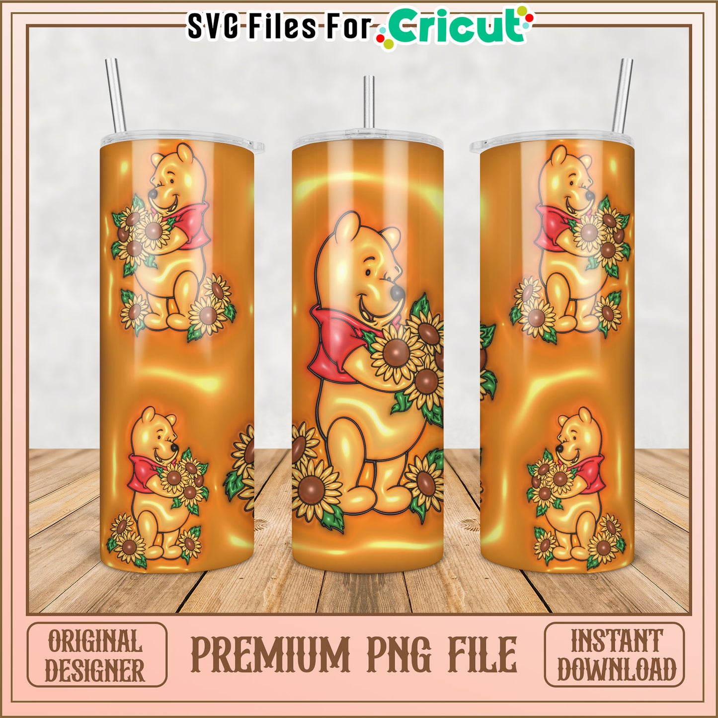 Winnie the Pooh Sunflower Tumbler PNG