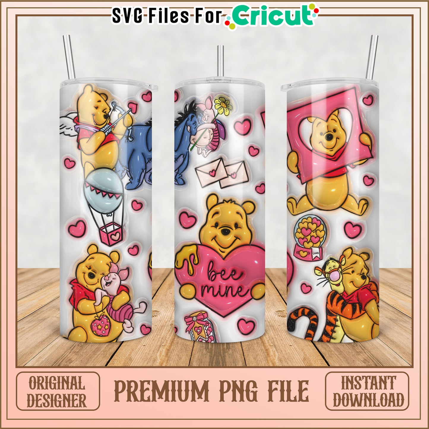 Winnie the Pooh Valentines Tumbler PNG