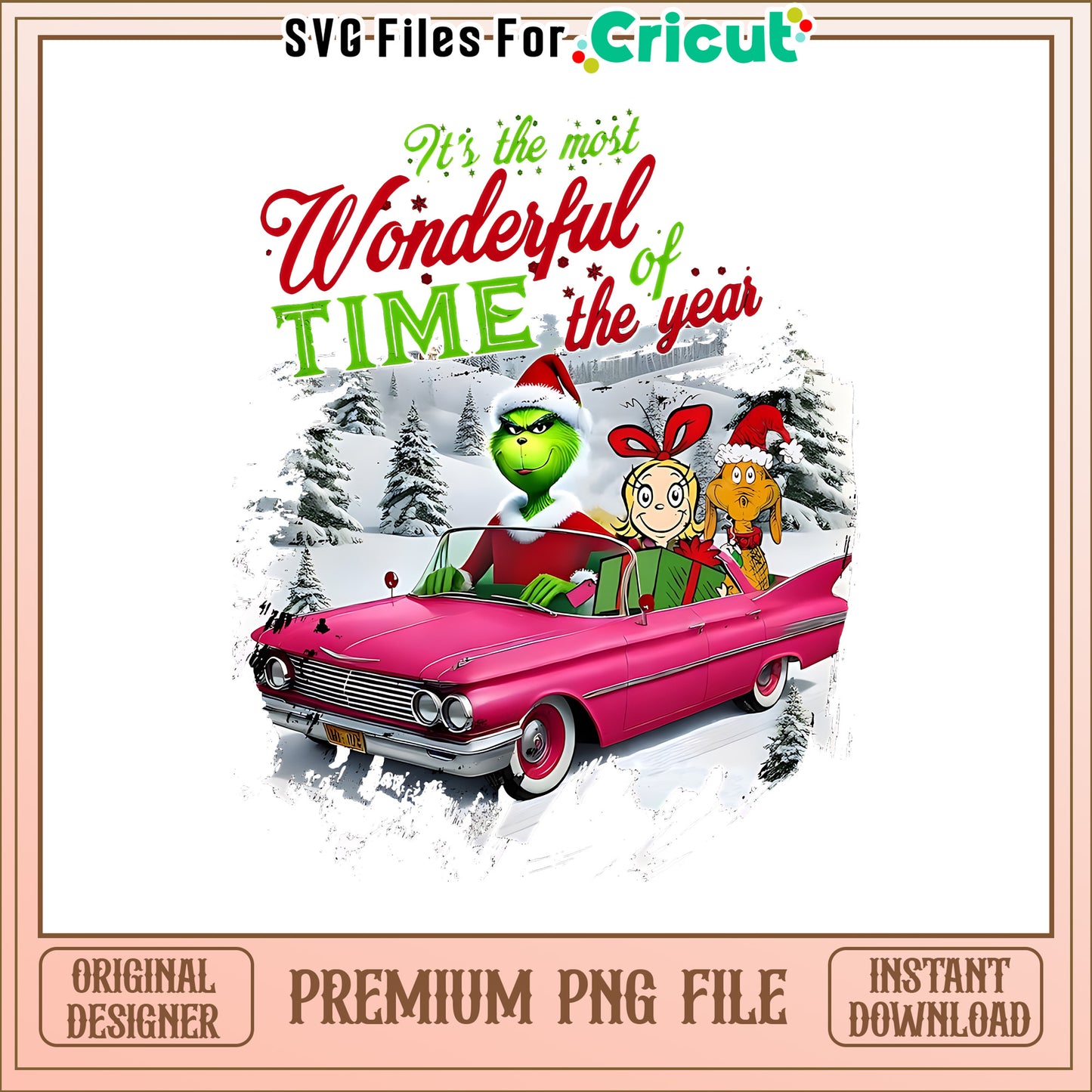 Wonderful time the year pink car png, grinch car decorations png