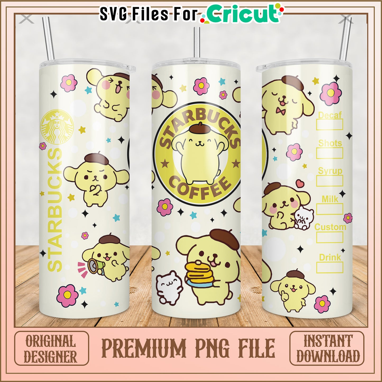 Yellow dog tumbler png, cute cartoon png, hello kitty png