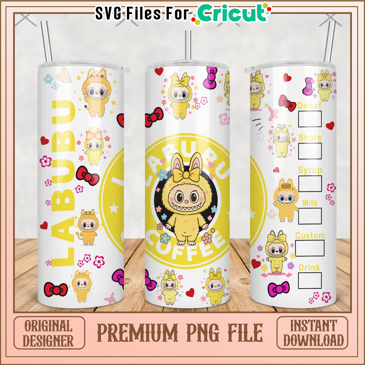 Yellow labubu tumbler png, cute labubu png, labubu popmart png