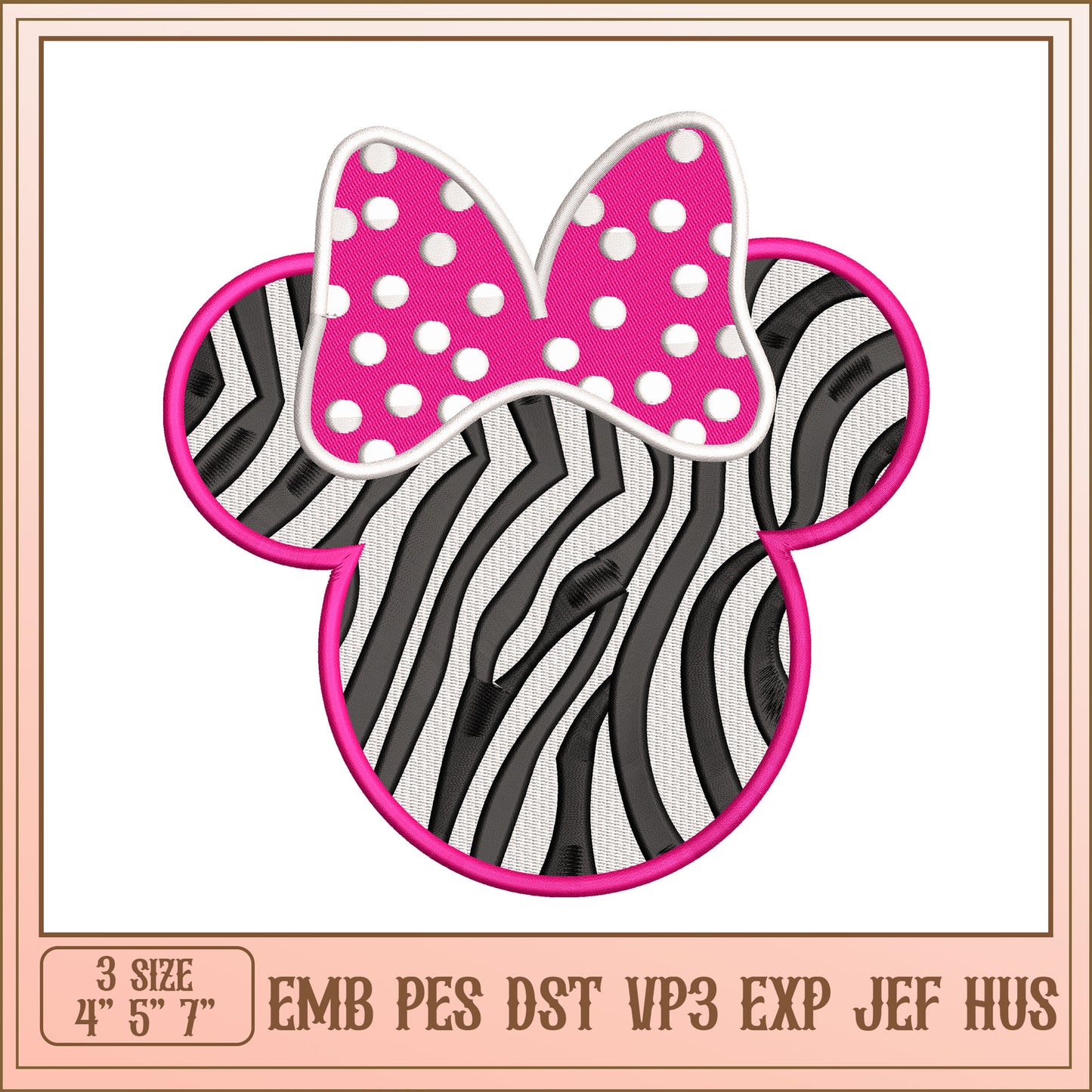 Zebra Minnie Mouse Embroidery Design