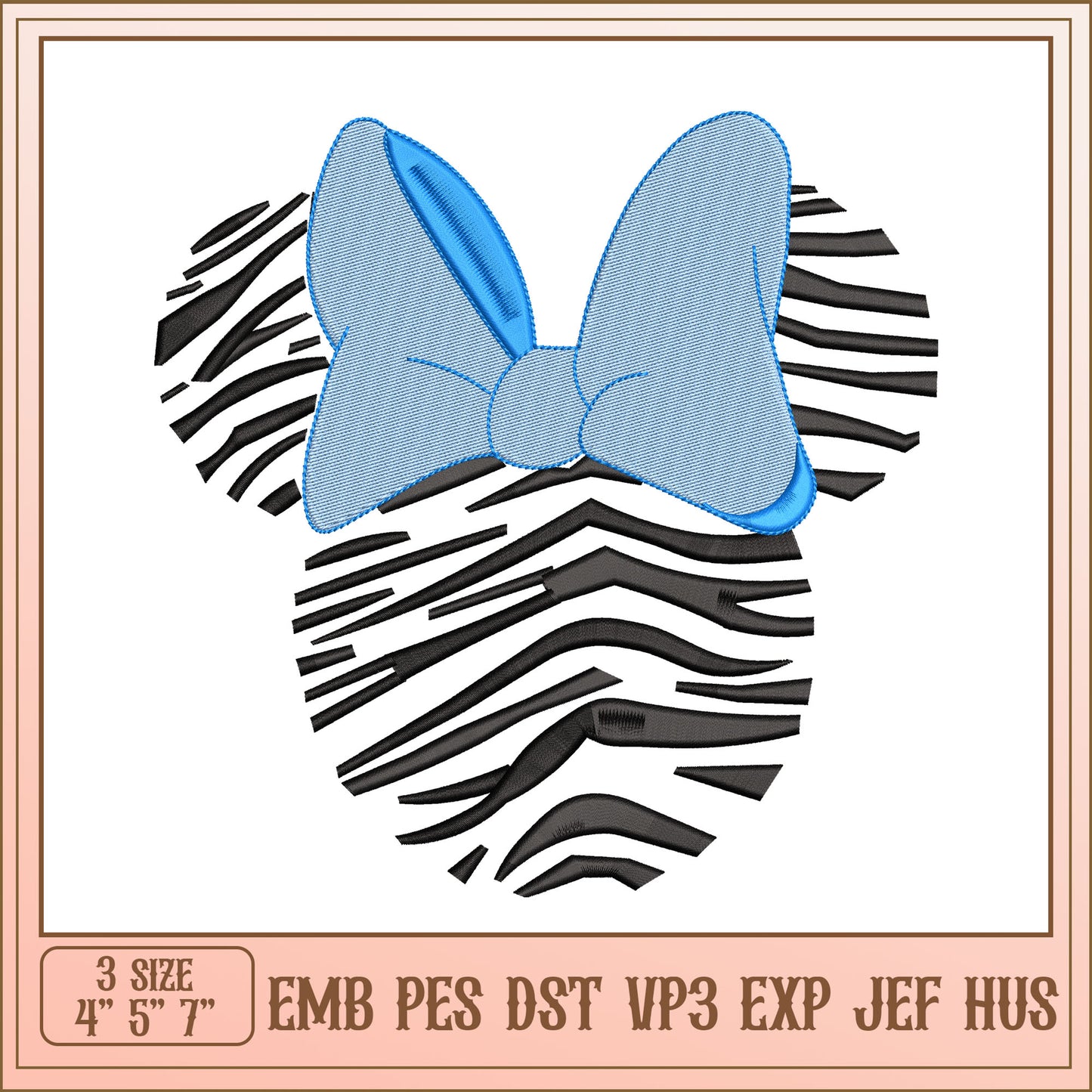 Zebra Print Bow Embroidery Design in Three Sizes for Projects