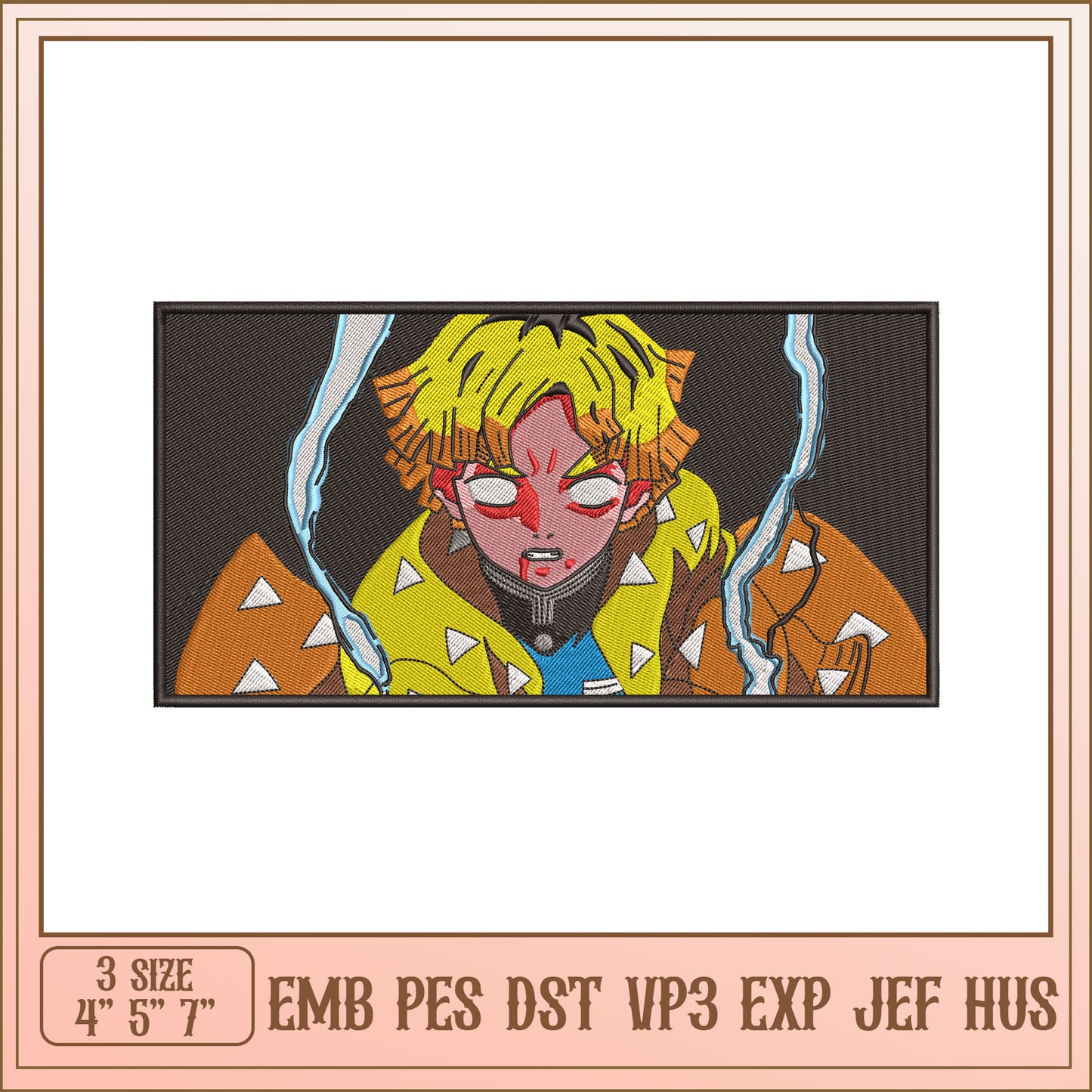 Zenitsu Embroidery Design - 3 Sizes