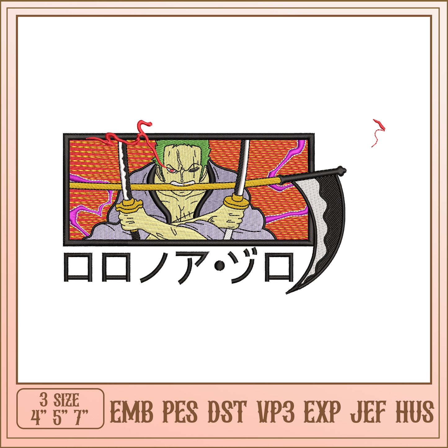 Zoro Embroidery Design for Creative Projects in Multiple Sizes