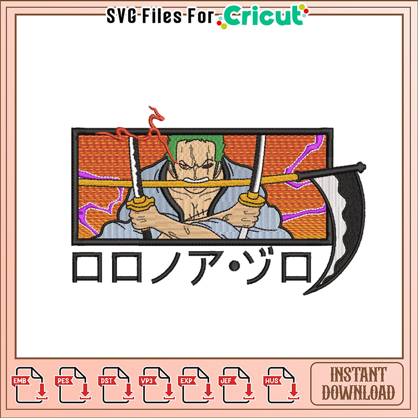 Zoro Embroidery Design for Instant Download Artifacts
