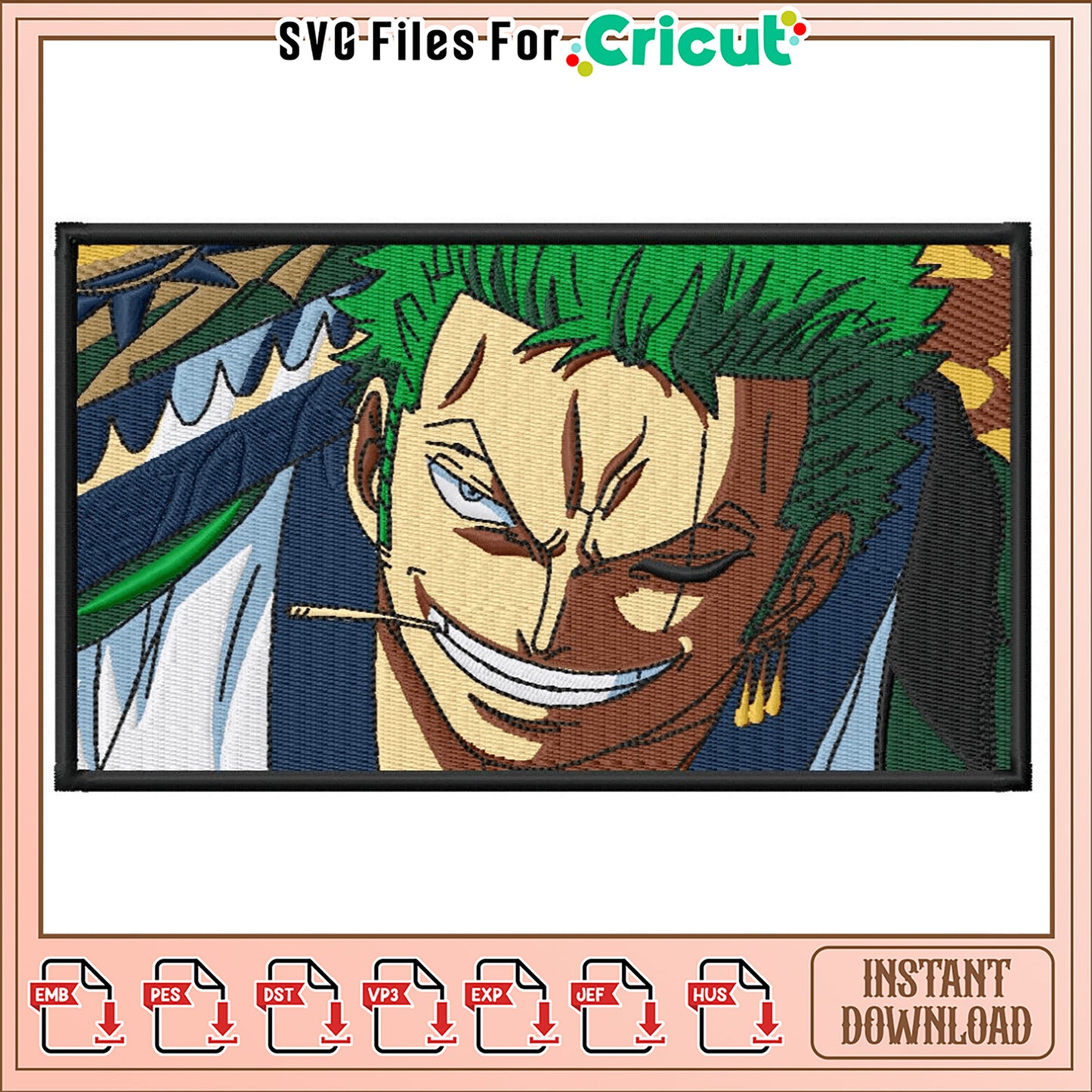 Zoro One Piece Embroidery Design Instant Download