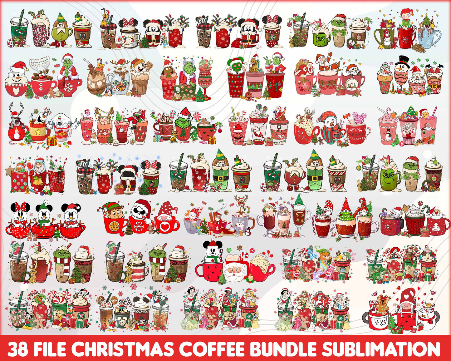 Christmas grinch coffee design bundle png, grinch coffee cup png