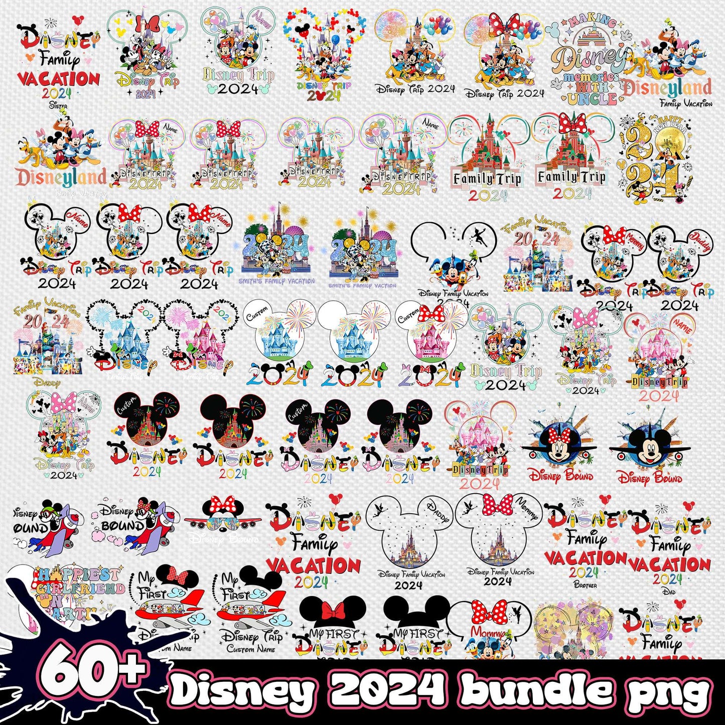 Mickey friends family vacation bundle png, disney family trip png