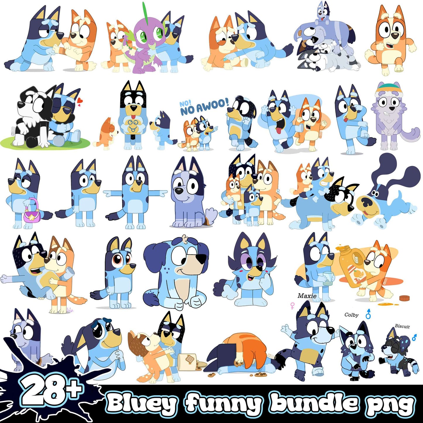 Bluey cartoon design bundle png, bluey and bingo png, bluey png