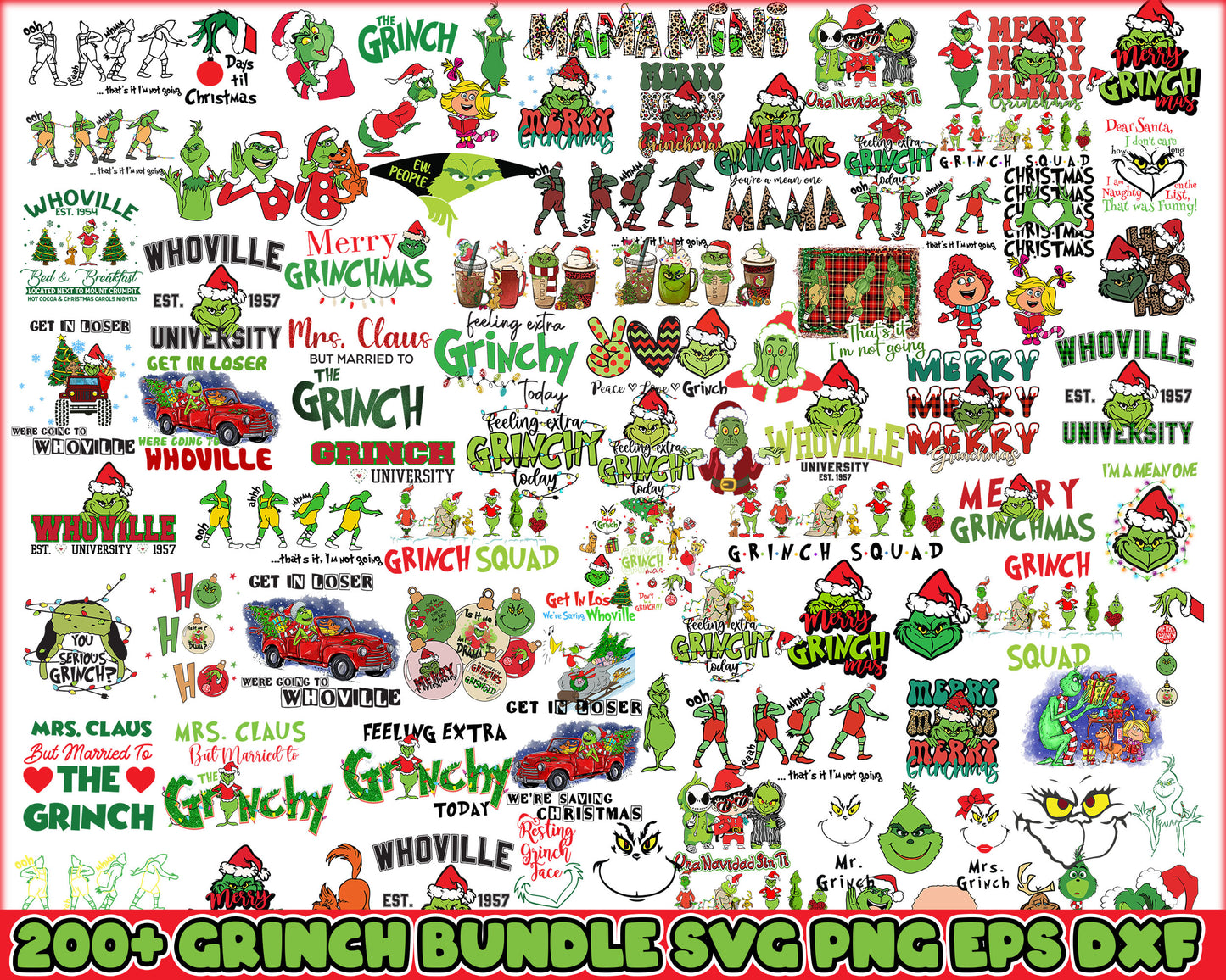 Whoville est 1957 university bundle svg, grinch faces svg