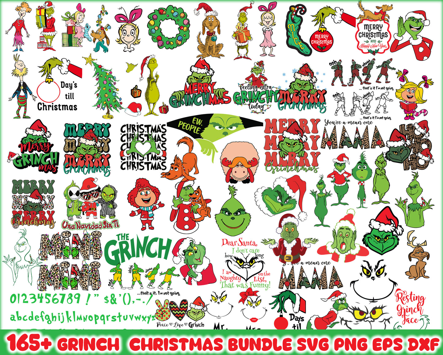 Merry merry merry grinchmas bundle svg, resting grinch face svg