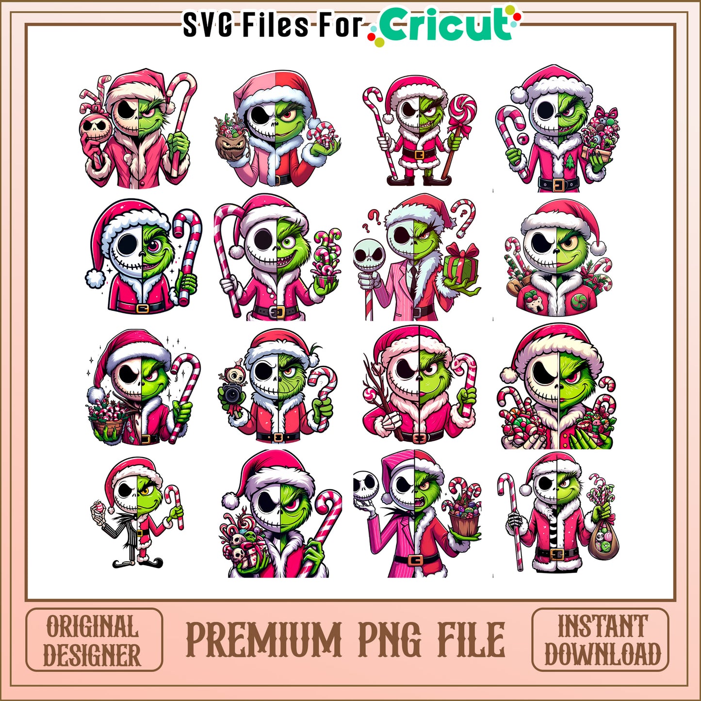 Grinch half face jack bundle png, jack skellington and the grinch png