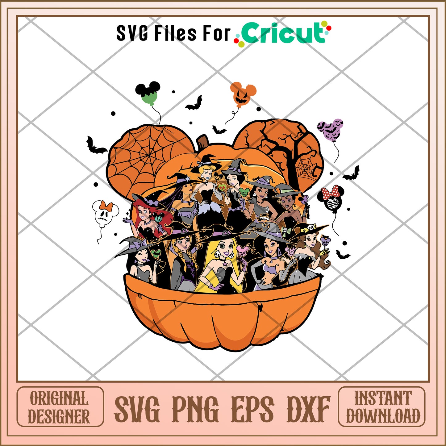 Mickey pumpkin x princess halloween svg