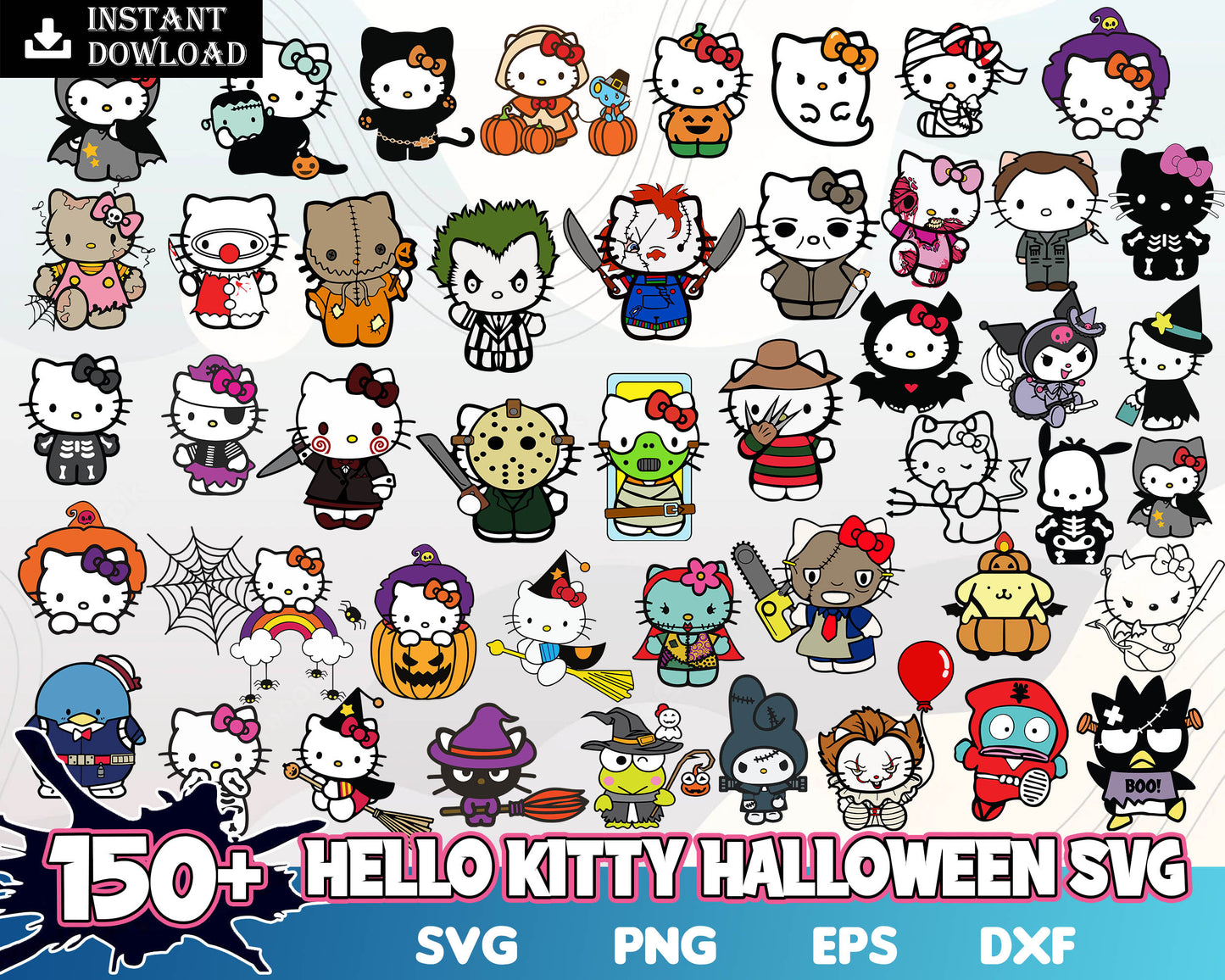 Hello kitty horror halloween bundle svg, horror hello kitty svg