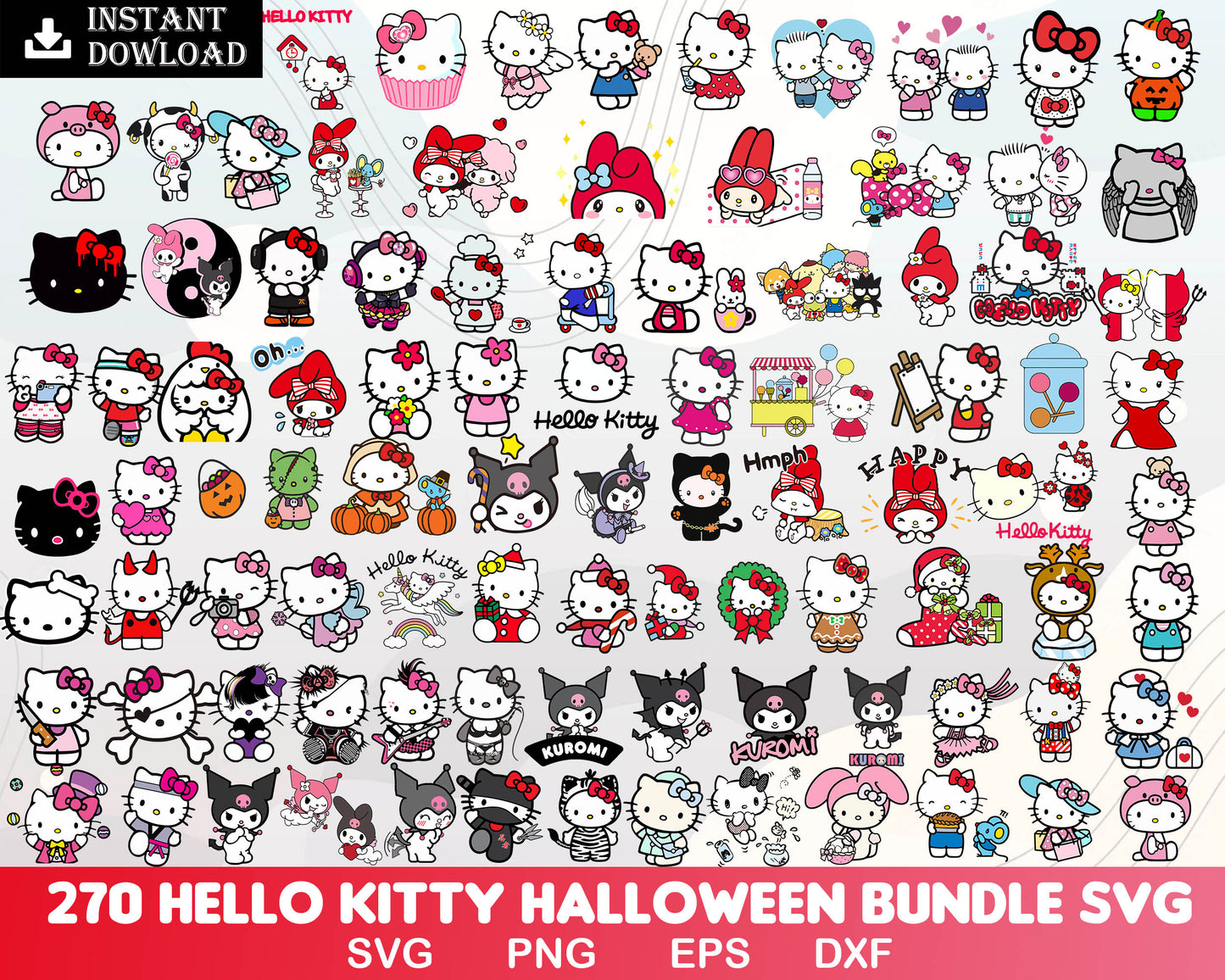 Sanrio hello kitty design bundle svg, cute hello kitty svg