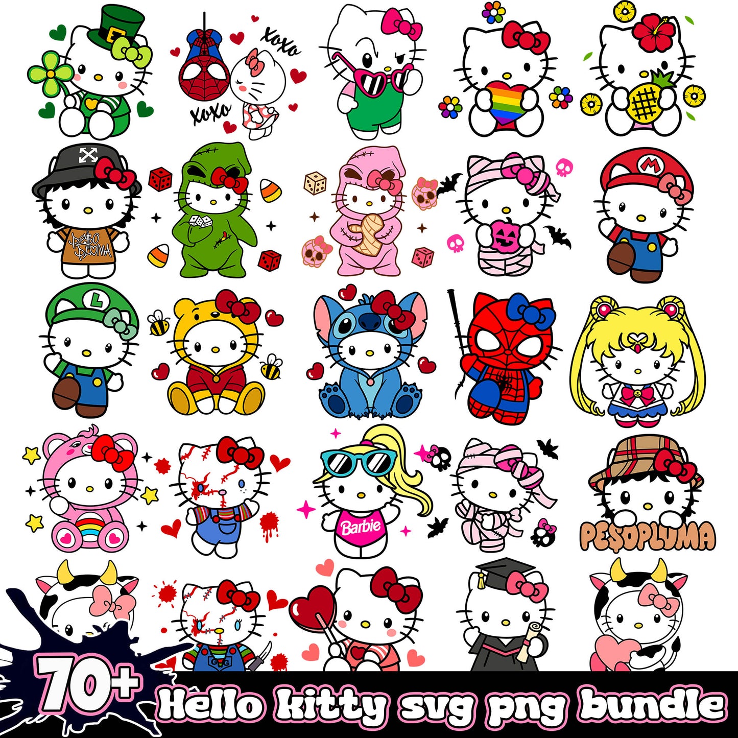 Sanrio hello kitty cosplay design bundle svg, hello kitty characters svg