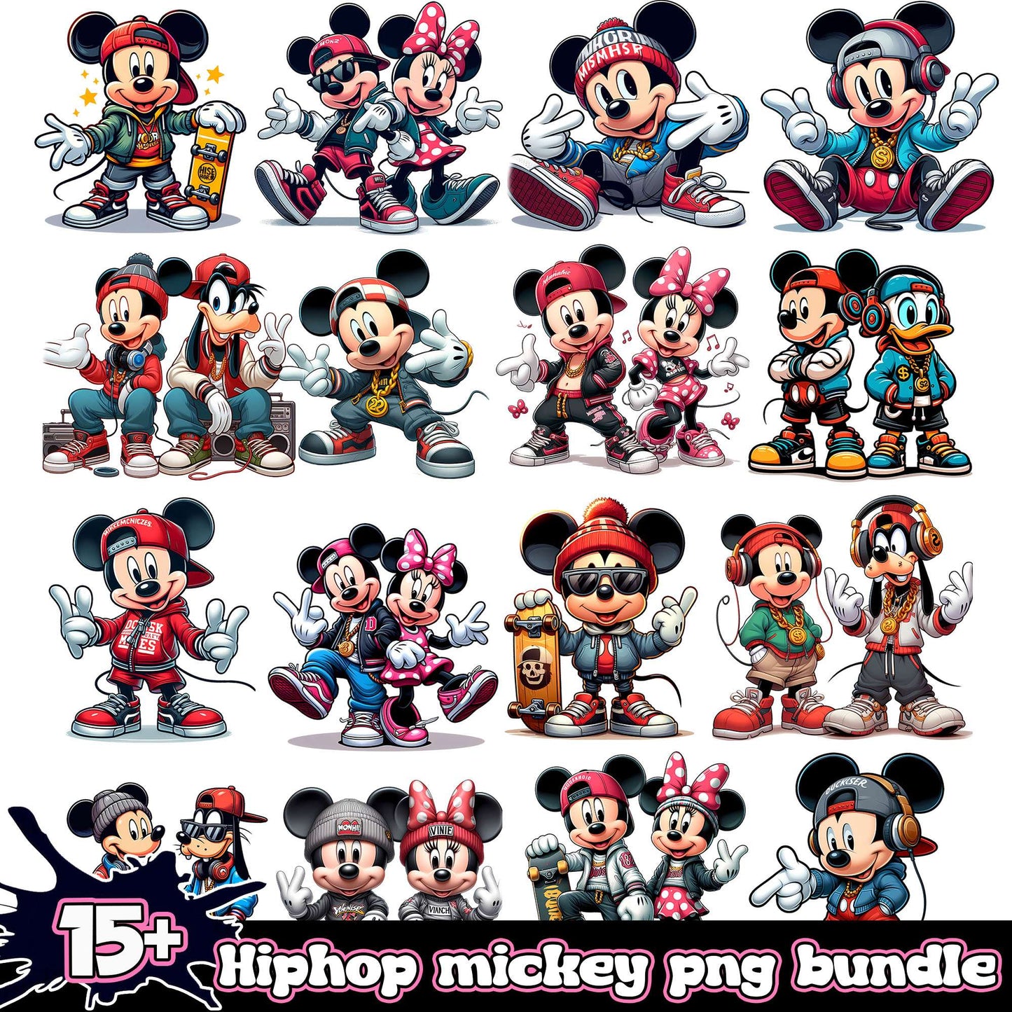 Hiphop mickey friends bundle png, mickey and friends png