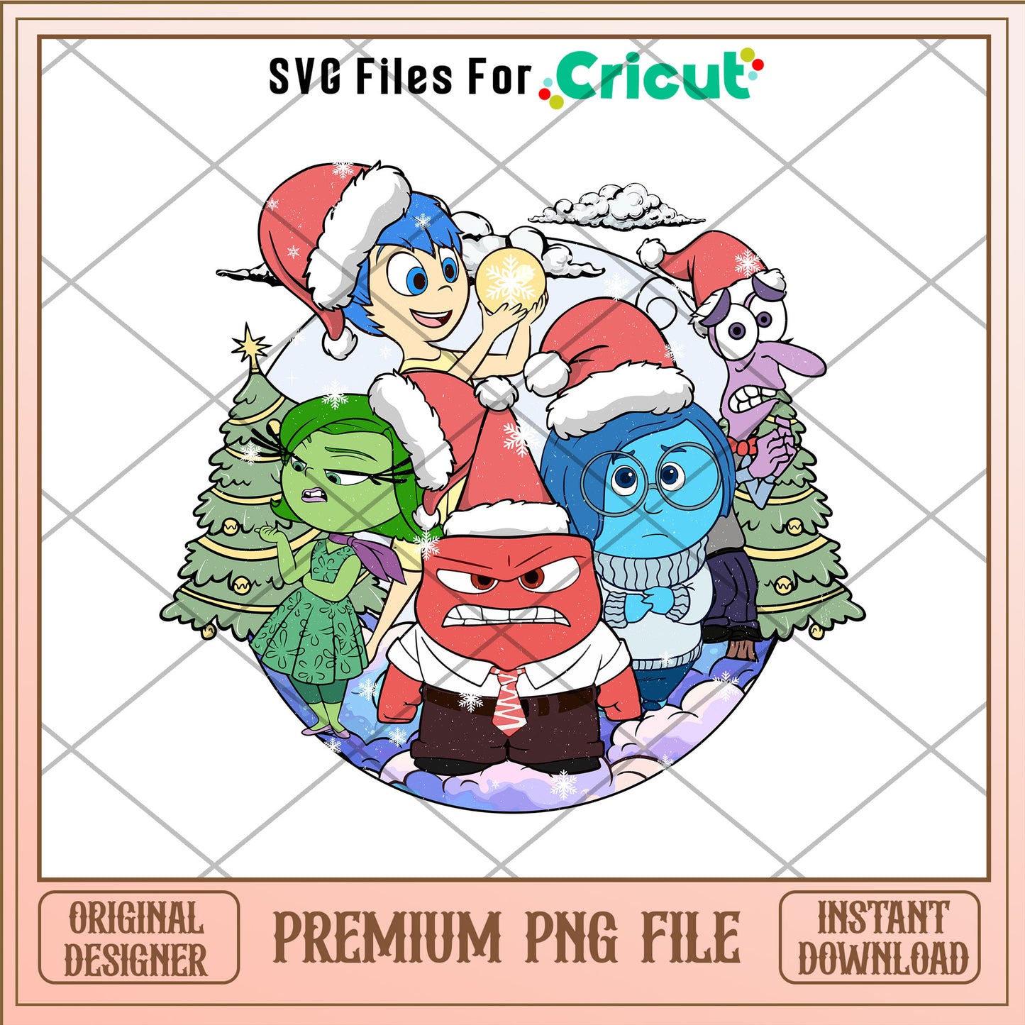inside out characters santa hat png, inside out png, christmas png