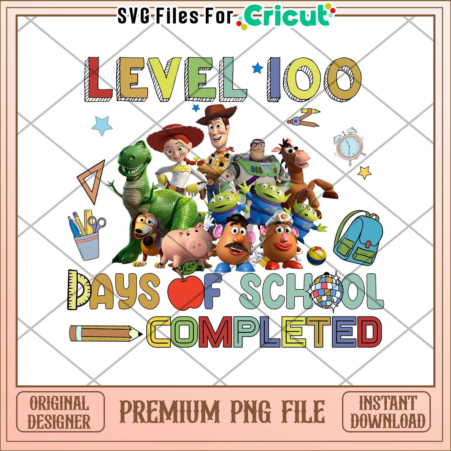 level 100 days of school completed png, toy story school png, disney png