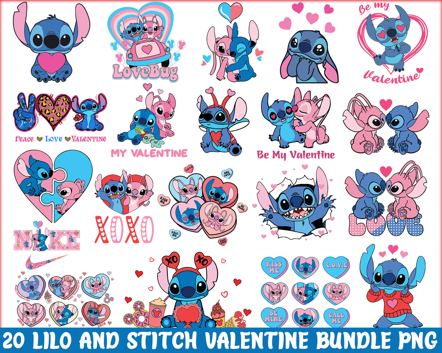 Stitch couple be my valentine bundle png, disney stitch valentine png