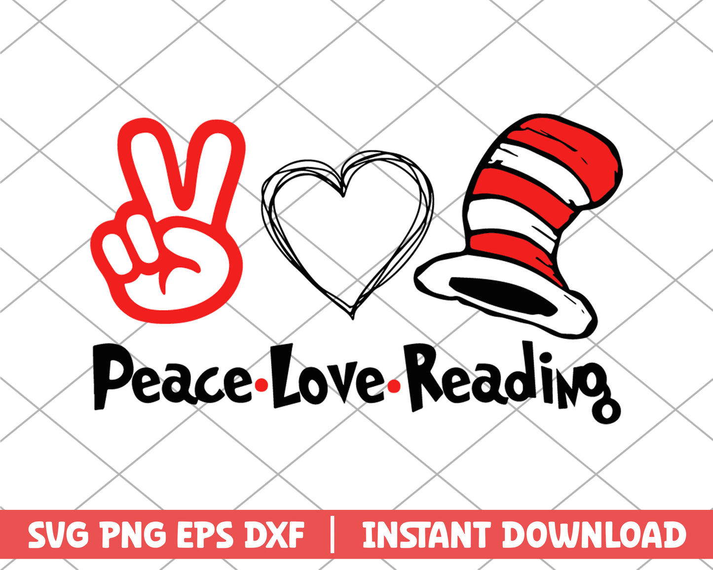 Peace love reading dr.seuss svg
