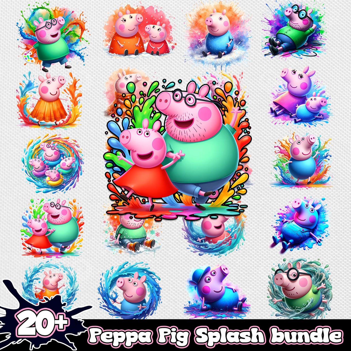 Pepa pig characters watercolor design bundle png, pepper pig png