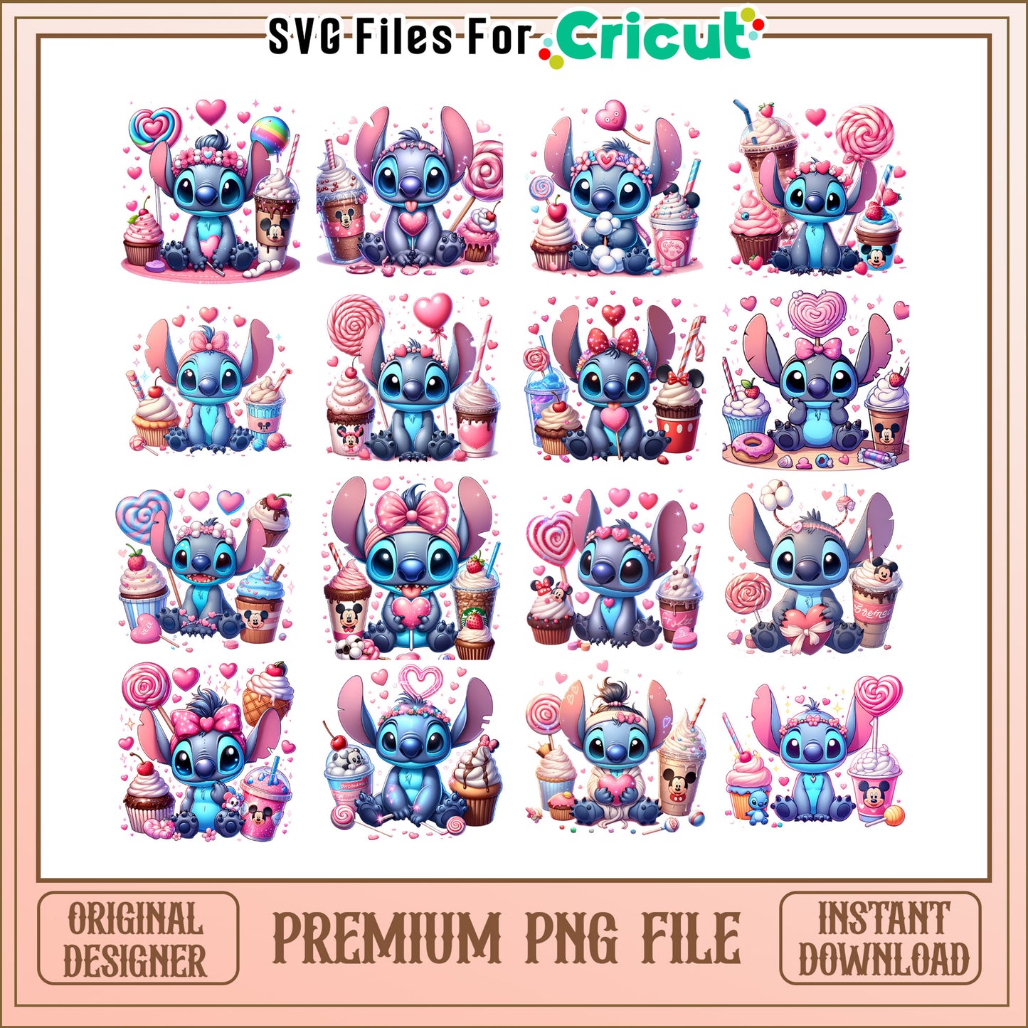 Stitch candy valentine bundle png, stitch happy valentines day png