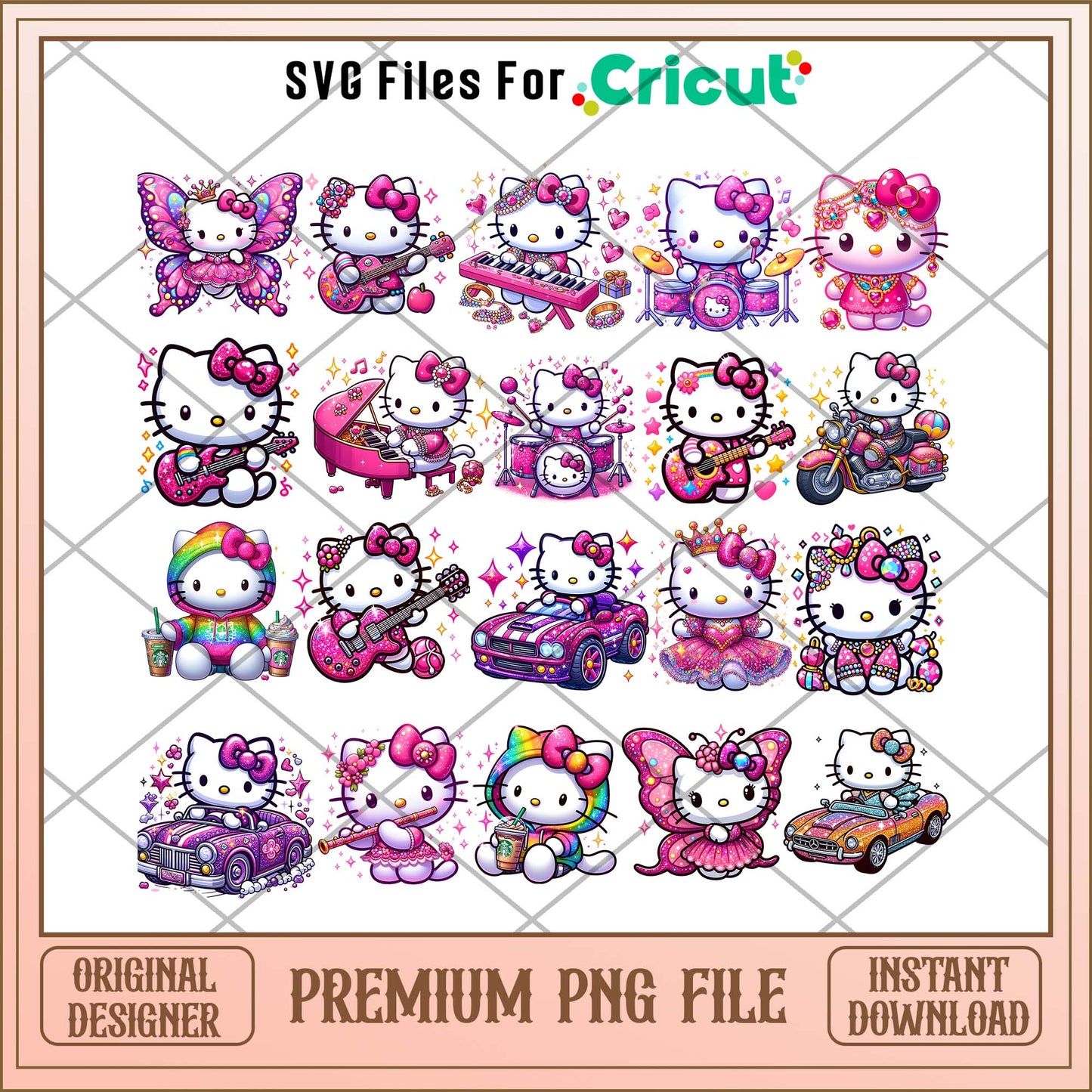 Pink Hello Kitty art PNG bundle, Hello Kitty cute Chibi bundle
