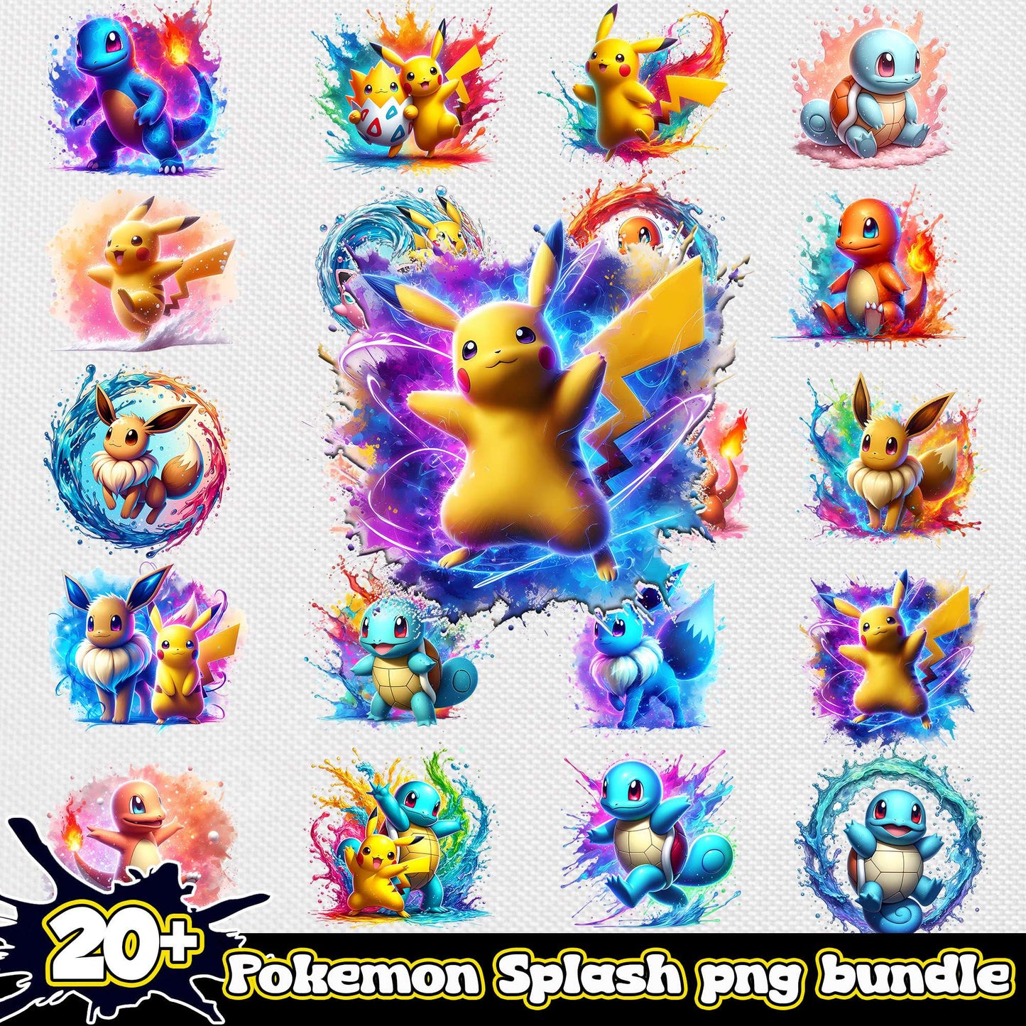 Pokemon best watercolor design bundle png, starter pokemon png