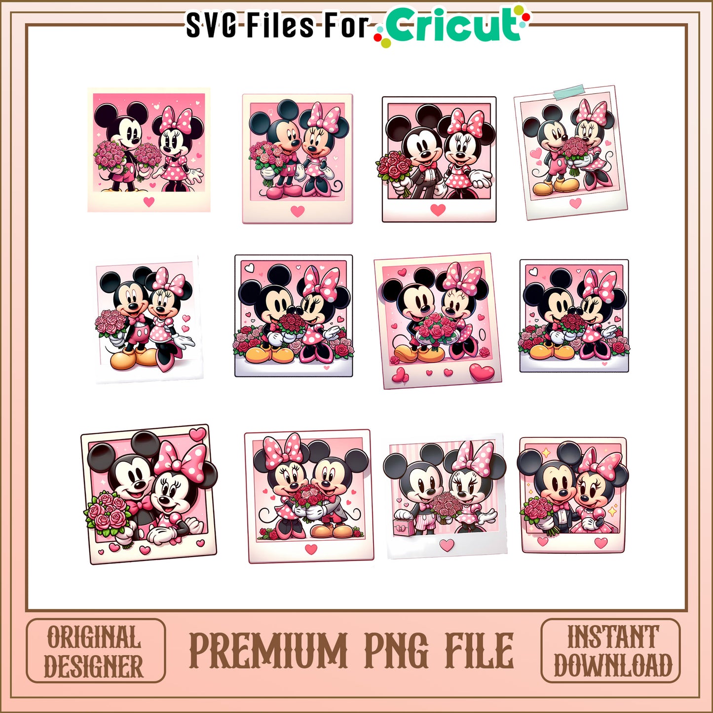 Mickey minnie flower valentine bundle png, minnie and mickey png