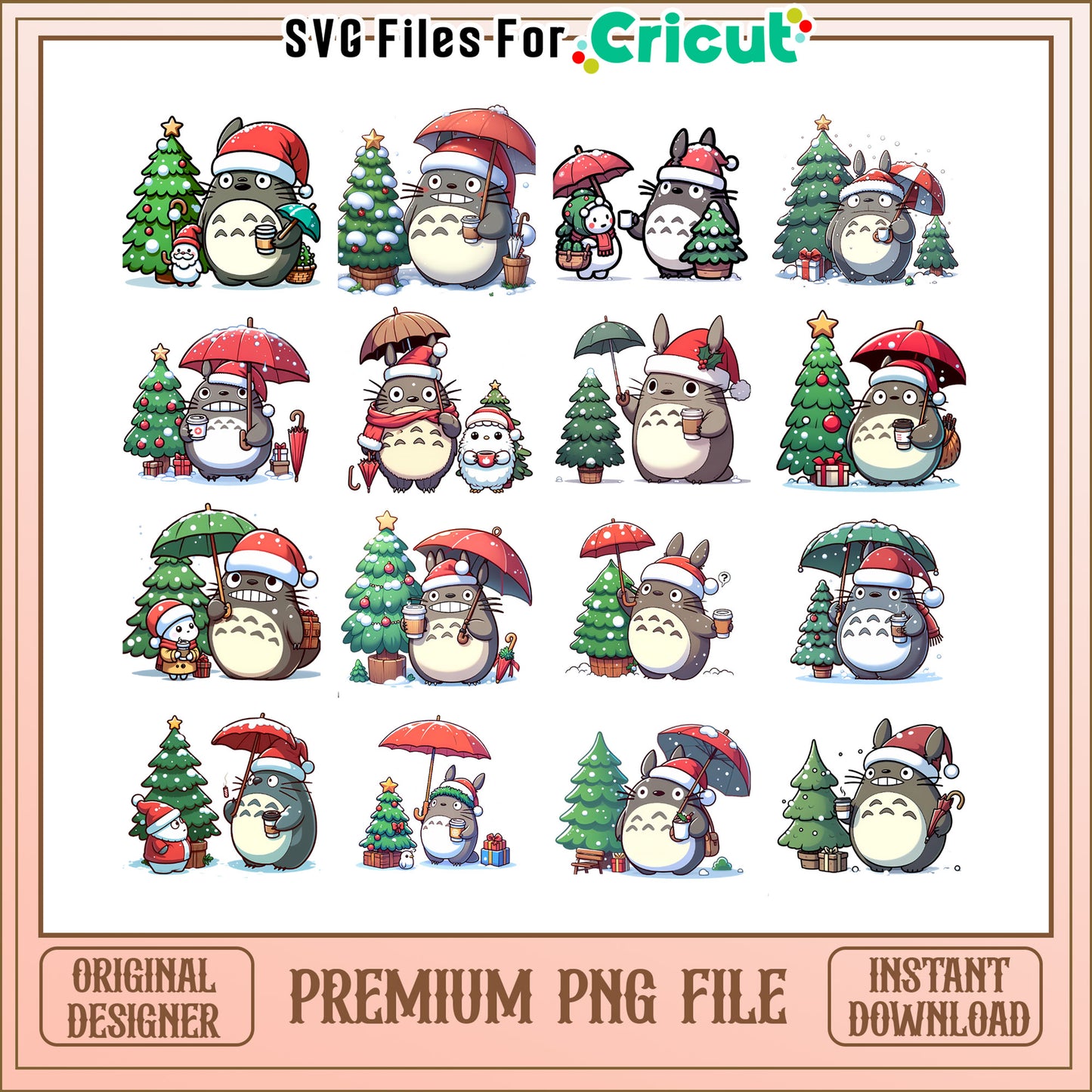Santa totoro with christmas tree bundle png, totoro christmas png
