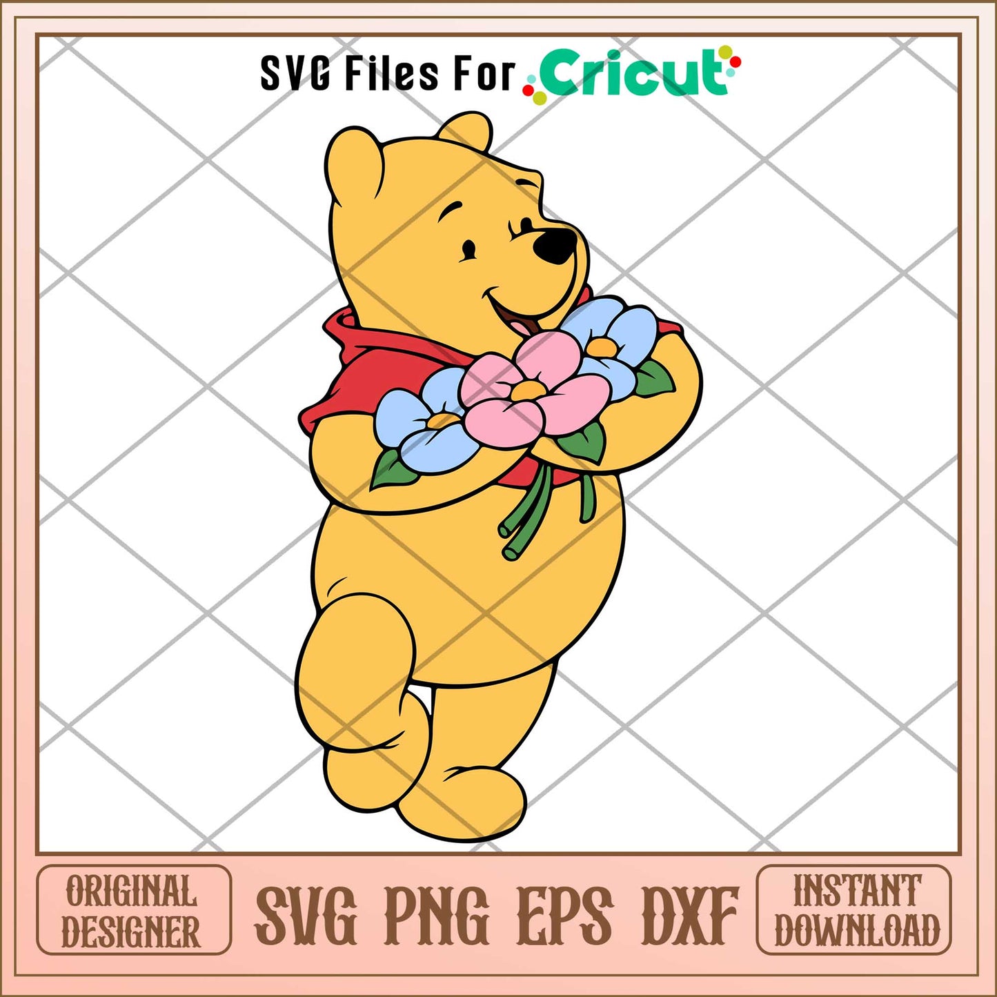 winnie the pooh flowers design svg, Winnie the pooh character svg, Digital Download