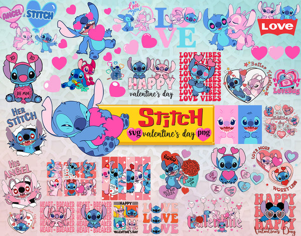 Stitch and Angel DXF, SVG, PNG Files Lilo & Stitch Stitch Valentine's  Couple Bundle 