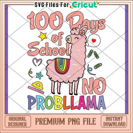 100 Days of School Llama PNG