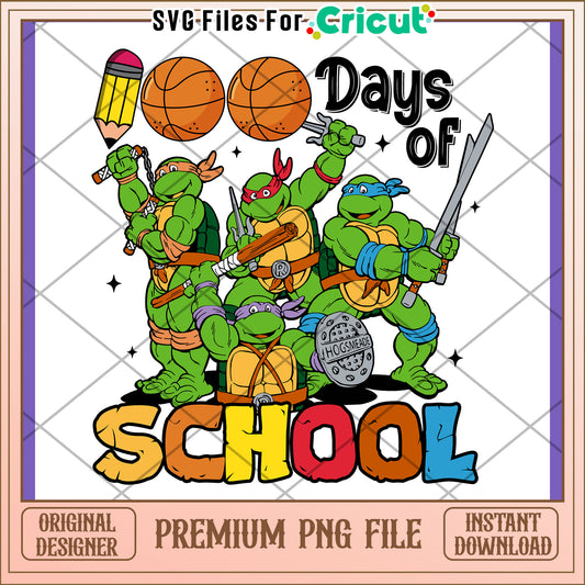 100 Days of School Ninja Turtles PNG Design