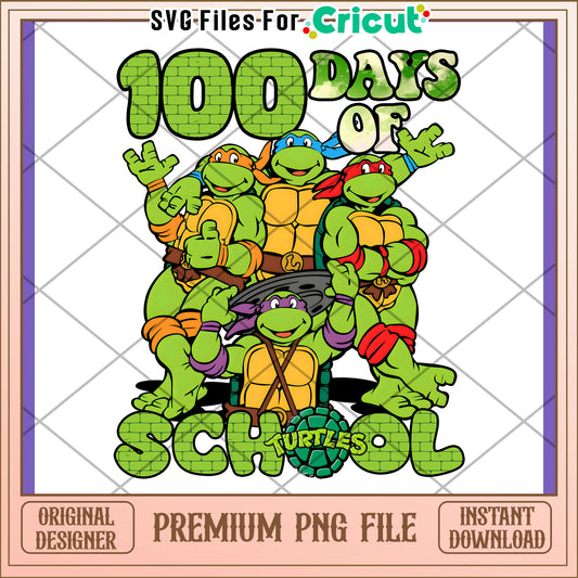 100 Days of School Ninja Turtles PNG Design Download