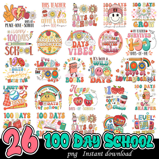 100 Day Of School Bundle png, 100 days of school vibes bundle
