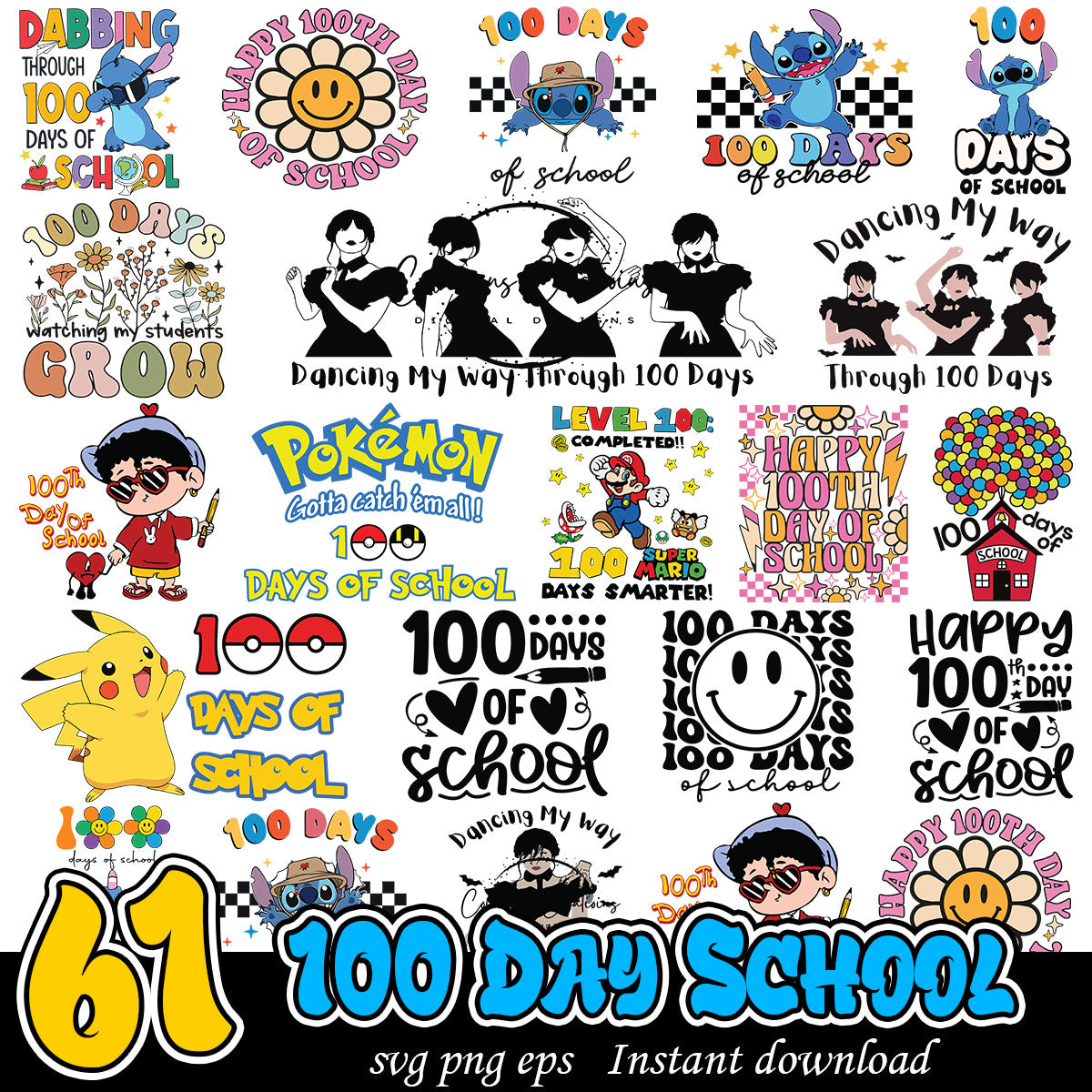 100 Day Of School Bundle Svg, Cartoon movies 100 days of school bundle