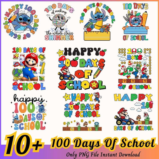 100 Days Of School Bundle PNG, Happy cartoon 100 days of school bundle