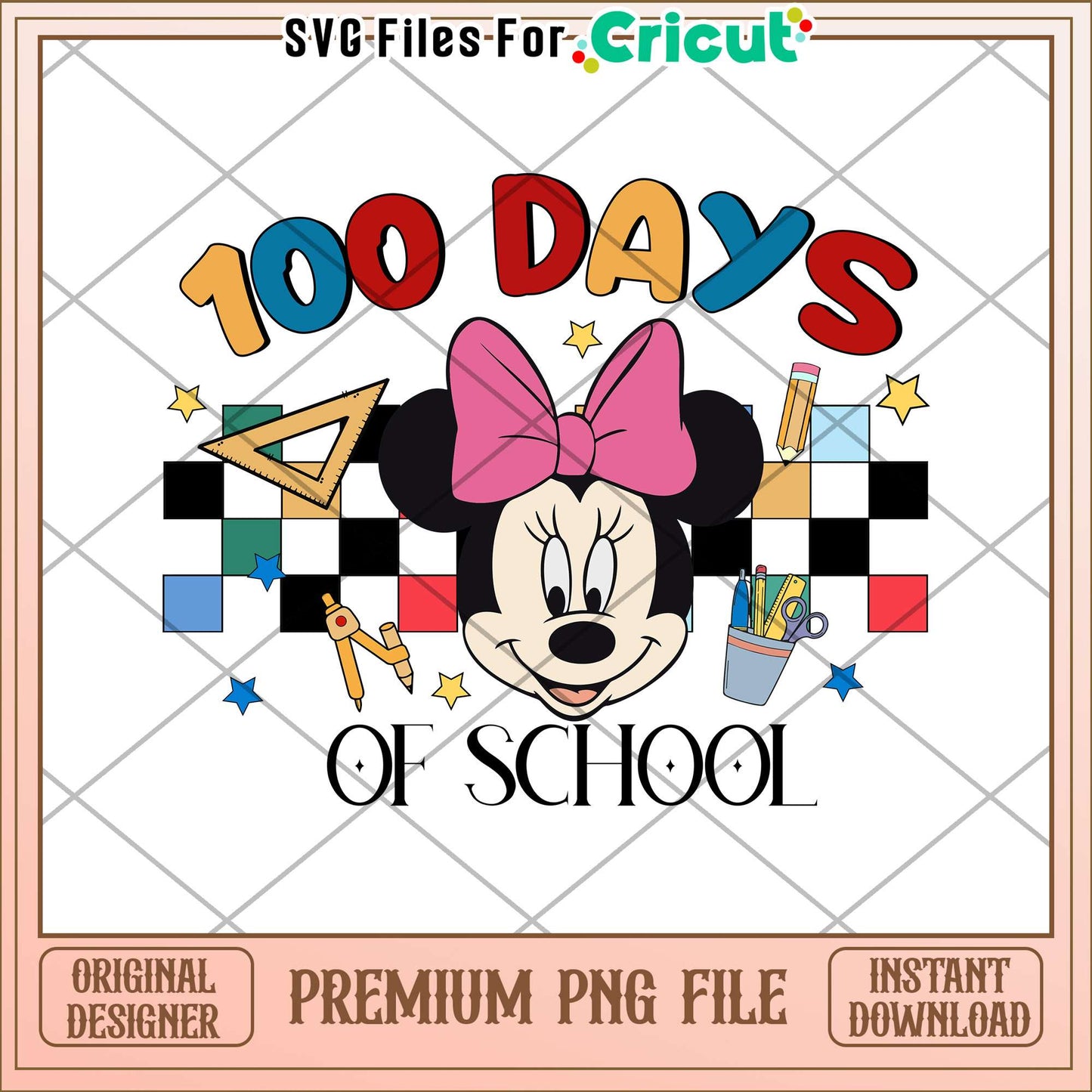 100 day of school minnie mouse png, school supplies png