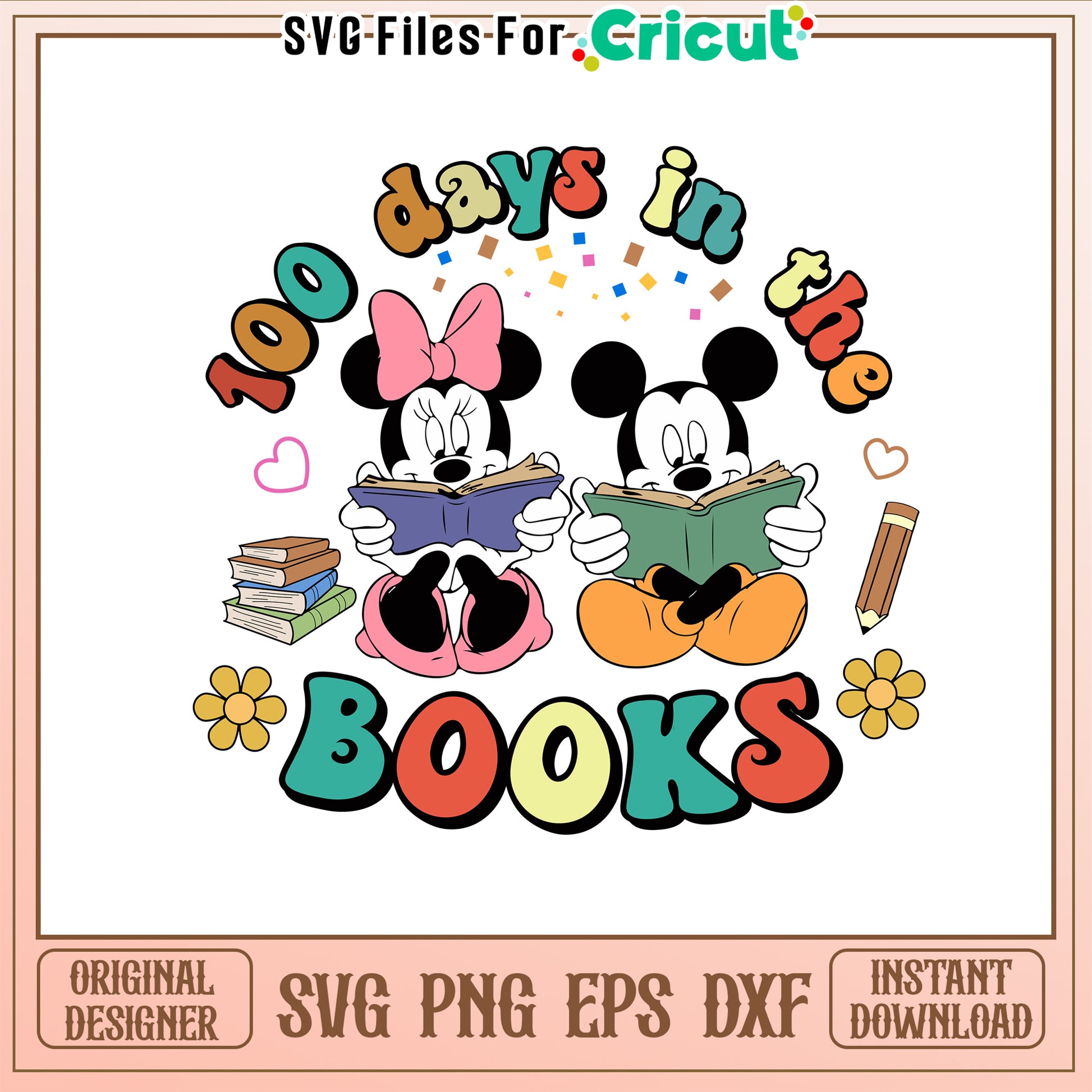100 days in the books svg, mickey and minnie svg, school svg