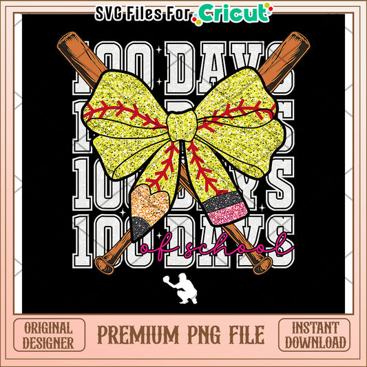 100 days of school baseball design png, back to school supplies png, cartoon design png