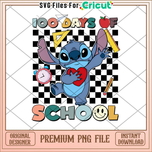 100 days of school smiley stitch heart png, stitch heart png