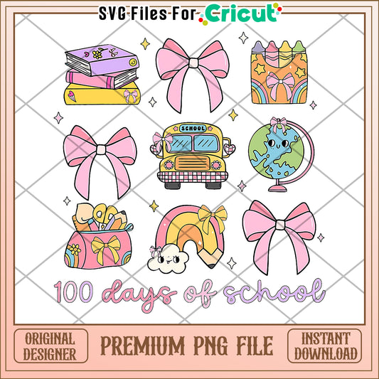 100 days of school suppplies png, back to school supplies​ png, cartoon design png