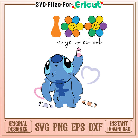 100 days of school svg, stitch drawing​ svg, disney school svg