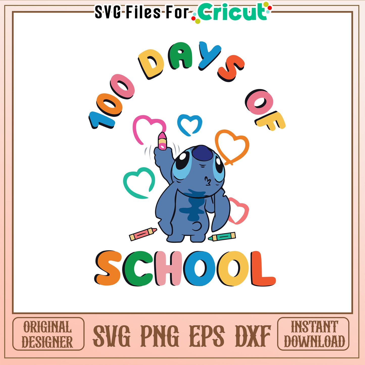 100 days of school svg, stitch drawing svg, heart shape svg