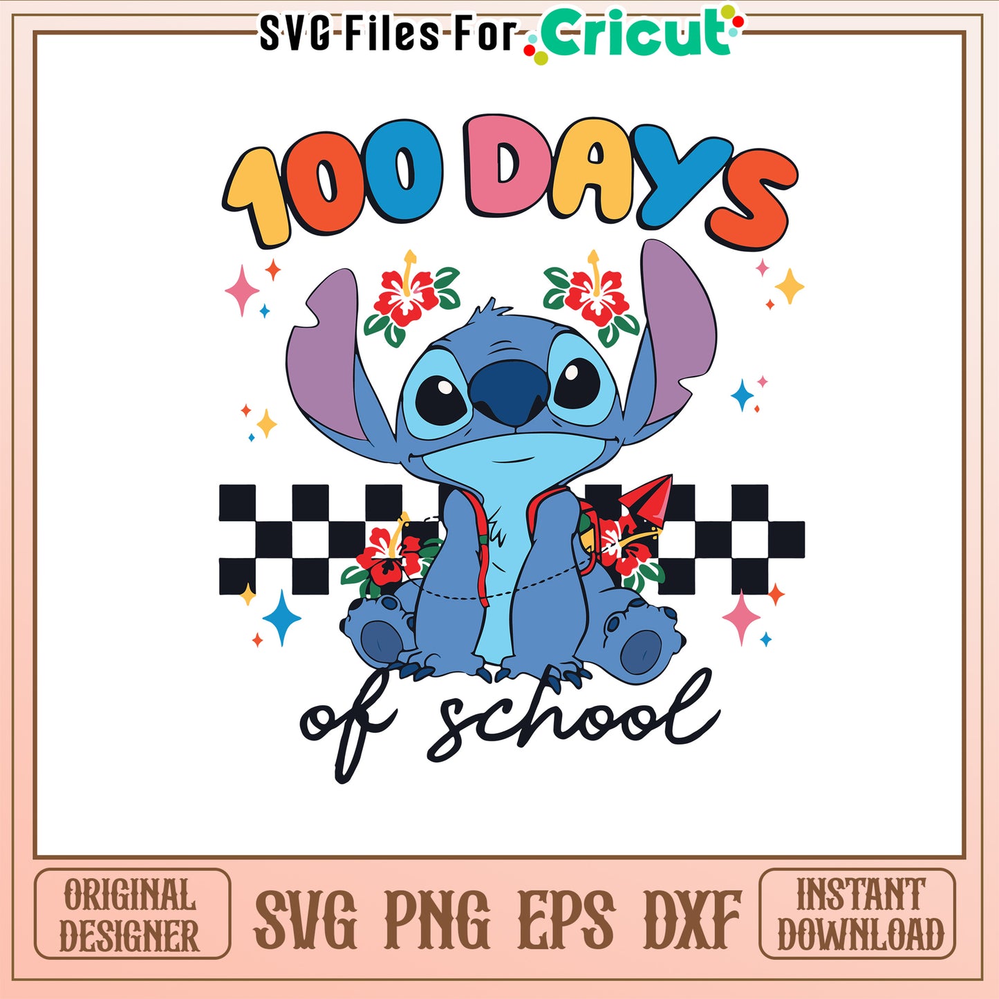 100 days of school svg, stitch flower svg, disney school svg