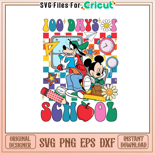 100th day of school school supplies svg, mickey and goofy svg